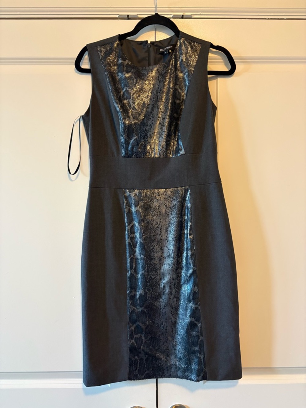 Ellen Tracy Black Dress with Metallic Snake-Print Panels
